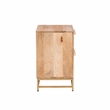 Maklaine Wood 2 Drawer Side Table Cane Detailing Gold Metal Base in Natural
