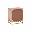 Maklaine Wood 2 Drawer Side Table Cane Detailing Gold Metal Base in Natural