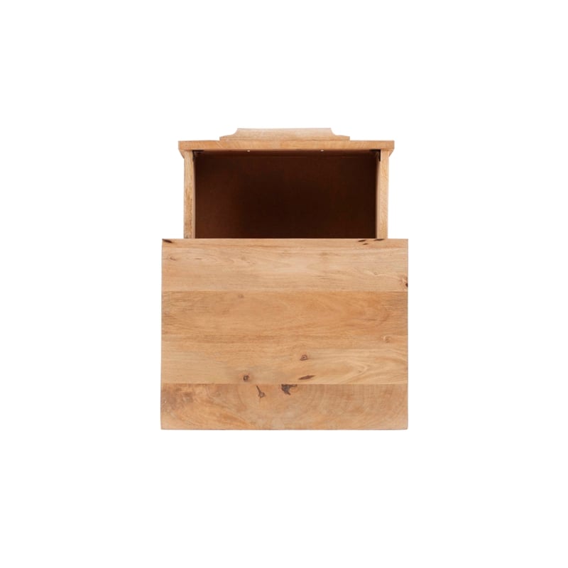 Maklaine Wood 2 Drawer Side Table Cane Detailing Gold Metal Base in Natural