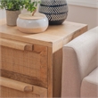 Maklaine Wood 2 Drawer Side Table Cane Detailing Gold Metal Base in Natural