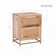 Maklaine Wood 2 Drawer Side Table Cane Detailing Gold Metal Base in Natural