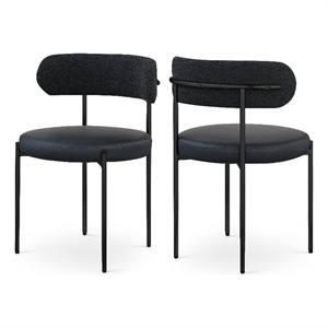 Maklaine Black Vegan Leather and Boucle Dining Chair (Set of 2)