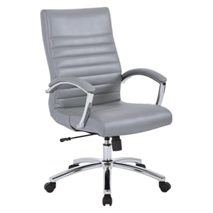 Maklaine Executive Mid-Back Chair in Gray Faux Leather with Padded Arms