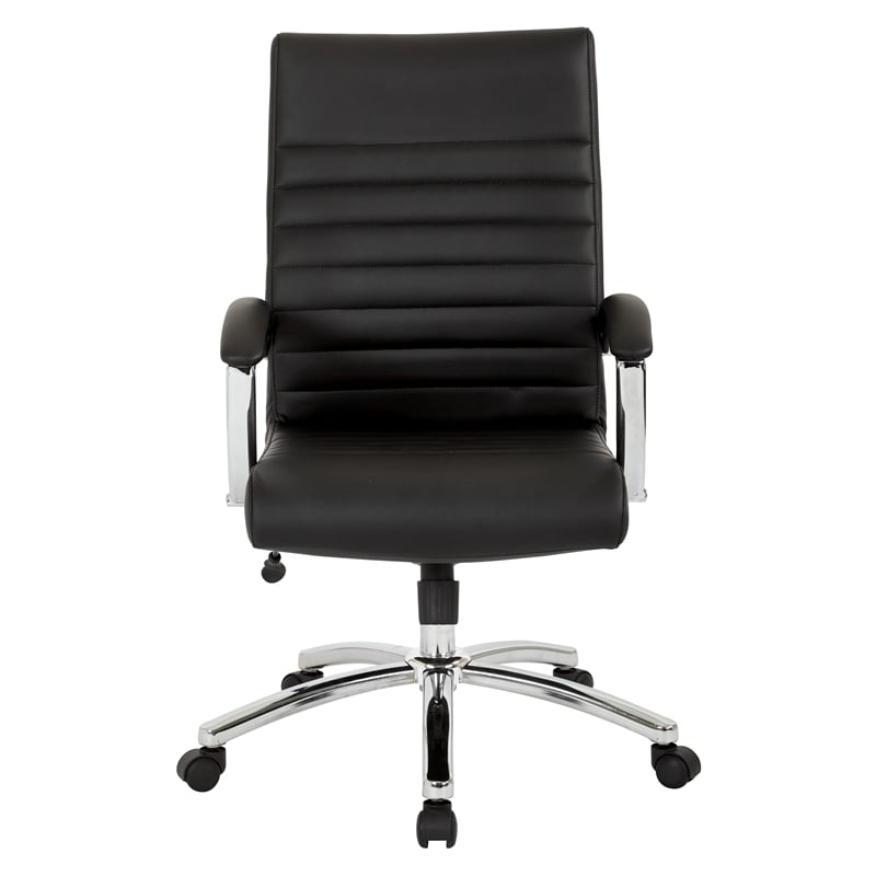 Maklaine Executive Mid-Back Chair in Black Faux Leather with Padded Arms