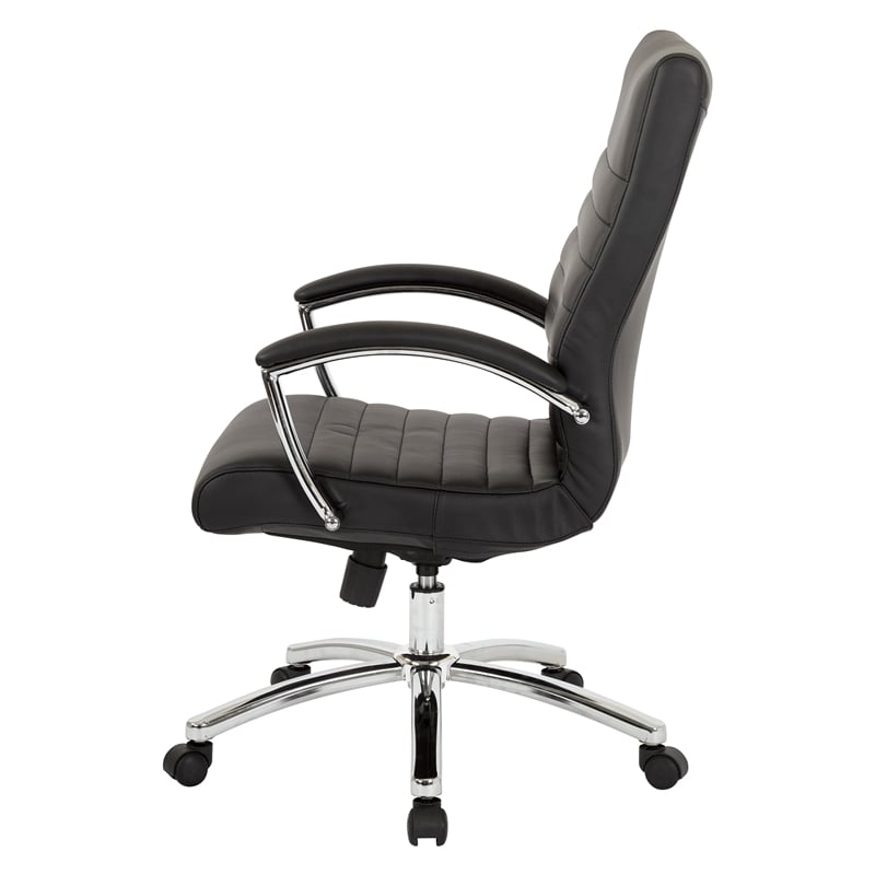 Maklaine Executive Mid-Back Chair in Black Faux Leather with Padded Arms