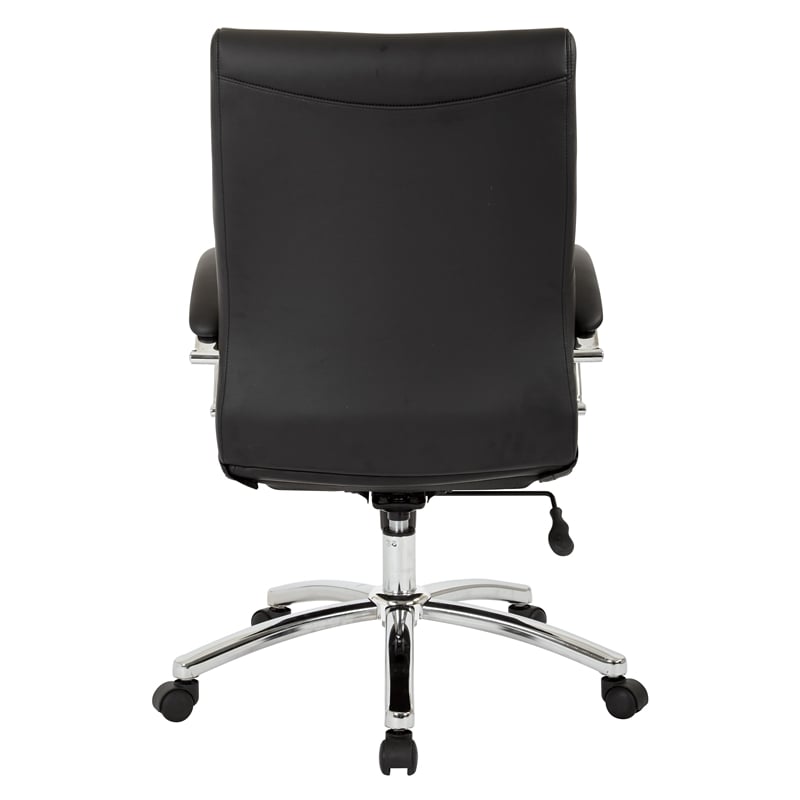 Maklaine Executive Mid-Back Chair in Black Faux Leather with Padded Arms