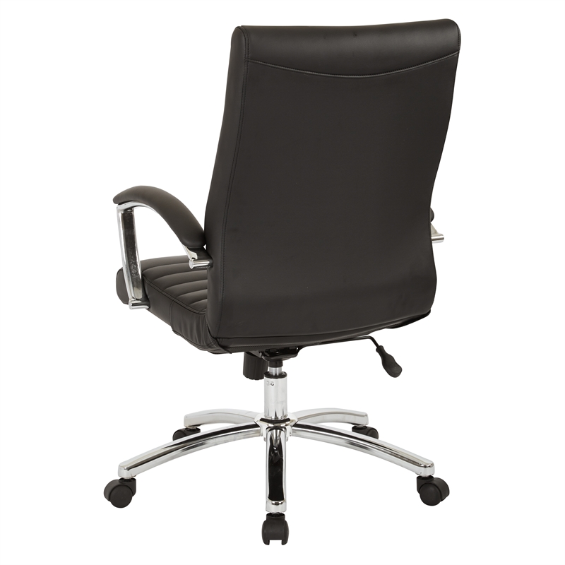 Maklaine Executive Mid-Back Chair in Black Faux Leather with Padded Arms