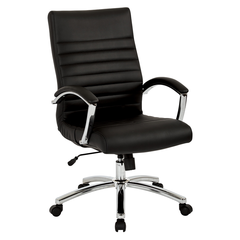 Maklaine Executive Mid-Back Chair in Black Faux Leather with Padded Arms