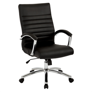 Maklaine Executive Mid-Back Chair in Black Faux Leather with Padded Arms