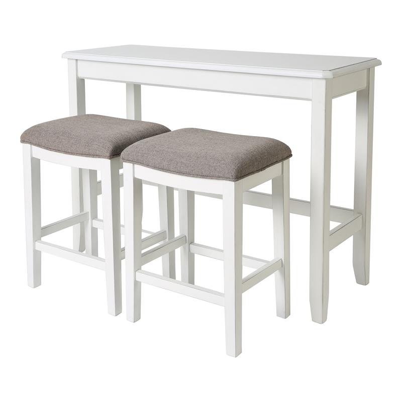 Maklaine Traditional Wood Sofa Table with Two Stools in White