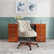 Maklaine Beige Upholstered Adjustable Office Chair in Cherry Wood Base