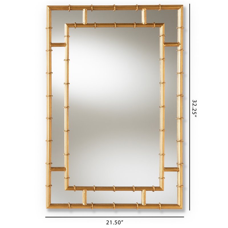 Maklaine Modern / Contemporary Decorative Bamboo Wall Mirror in Gold