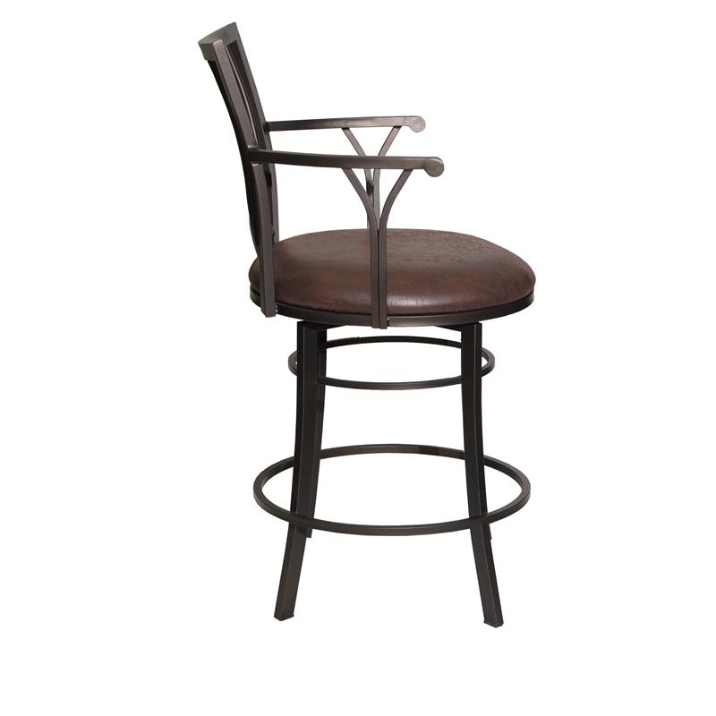 Maklaine Metal Swivel Counter Stool with Coach Brown Microsuede Seat