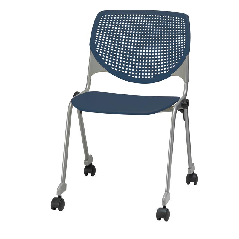 Maklaine Modern Transitional Stack Chair with Casters in Navy