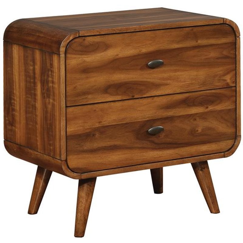 Maklaine Wood Mid-Century 2-Drawer Nightstand in Walnut Finish