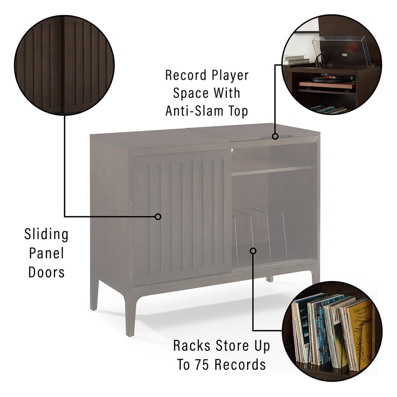 Maklaine Mid-Century Wood Record Storage Media Console - Dark Brown