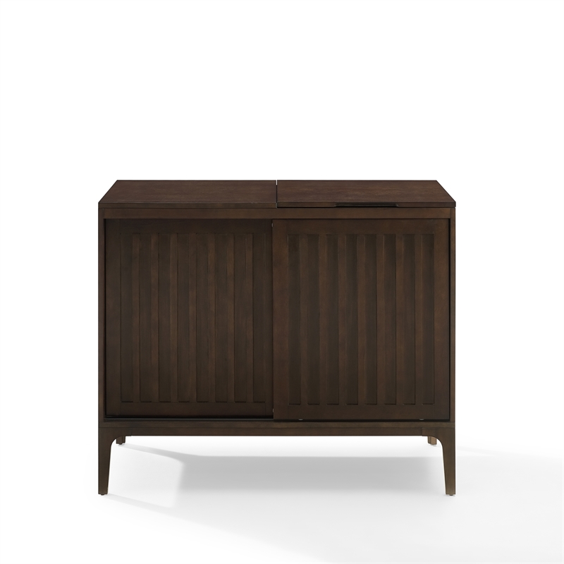 Maklaine Mid-Century Wood Record Storage Media Console - Dark Brown