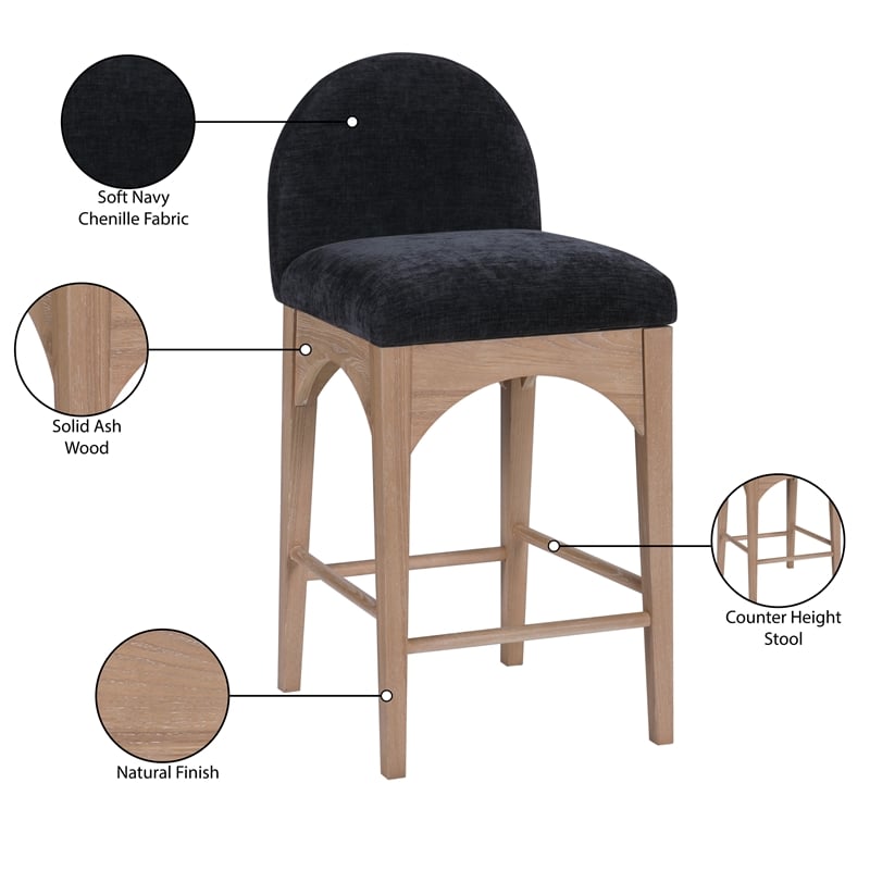 Maklaine Elegant Modern / Contemporary Black Chenille Fabric Stool