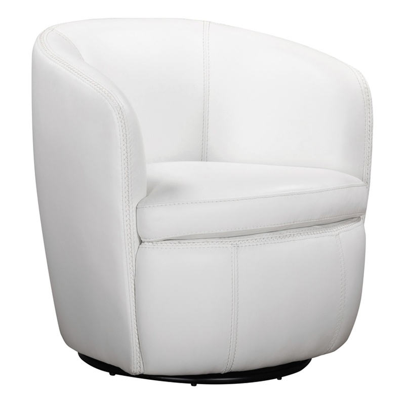 Maklaine Traditional Snow All Italian Leather Swivel Club Chair