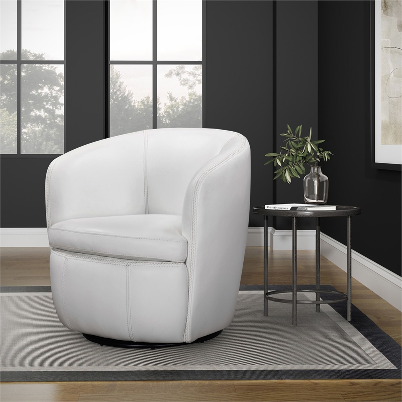 Maklaine Traditional Snow All Italian Leather Swivel Club Chair