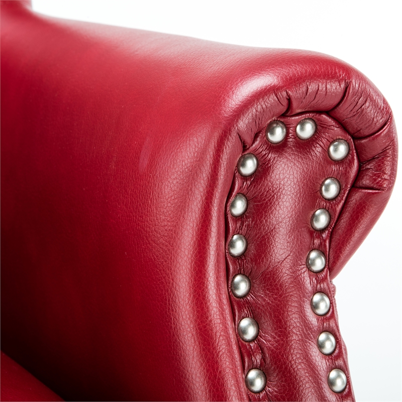 Maklaine Transitional Red Faux Leather Club Chair with Nail Head Trim