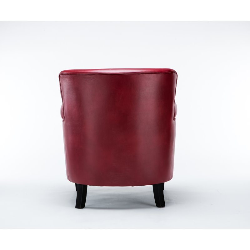 Maklaine Transitional Red Faux Leather Club Chair with Nail Head Trim