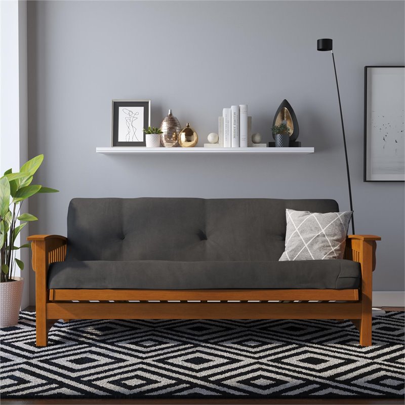 Maklaine 8 Inch Full High Density Polyester Fill Futon Mattress in Gray