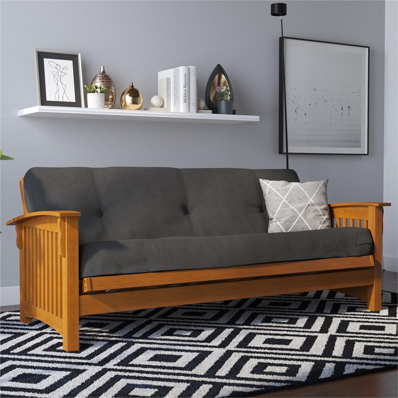 Maklaine 8 Inch Full High Density Polyester Fill Futon Mattress in Gray