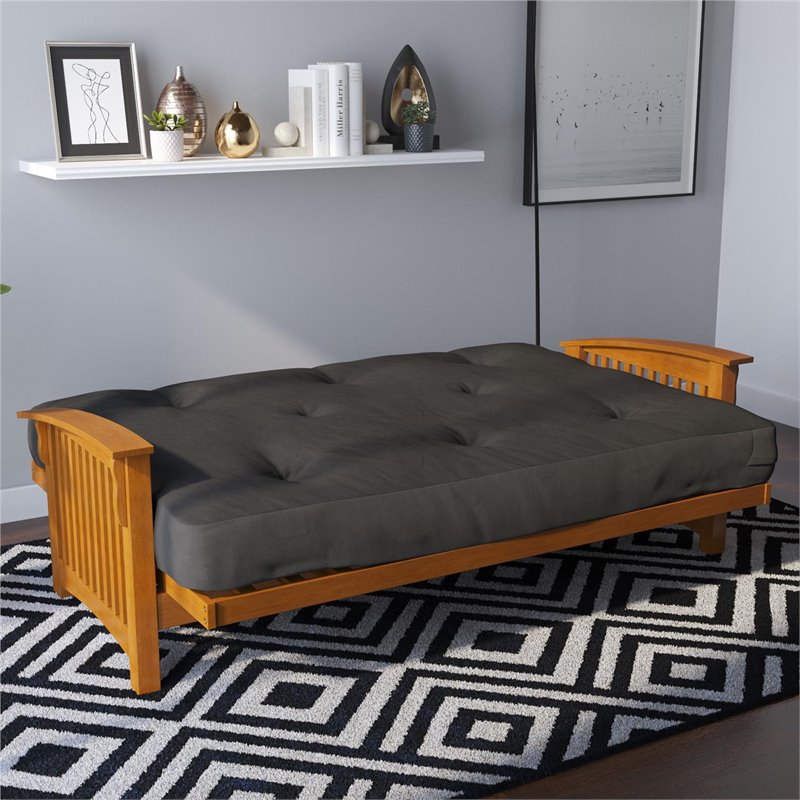 Maklaine 8 Inch Full High Density Polyester Fill Futon Mattress in Gray