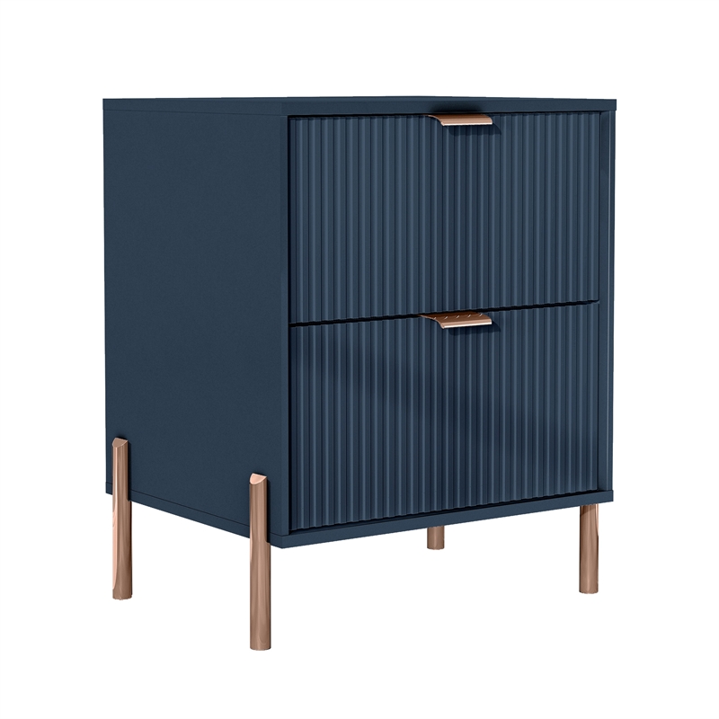 Maklaine Modern 2-Drawer Nightstand Bedside Table End Table Furniture - Navy