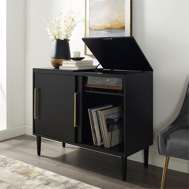 Maklaine Mid-Century Wood Media Console Table in Matte Black