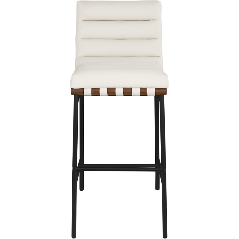 Maklaine Modern / Contemporary Cream Vegan Faux Leather Bar Stool