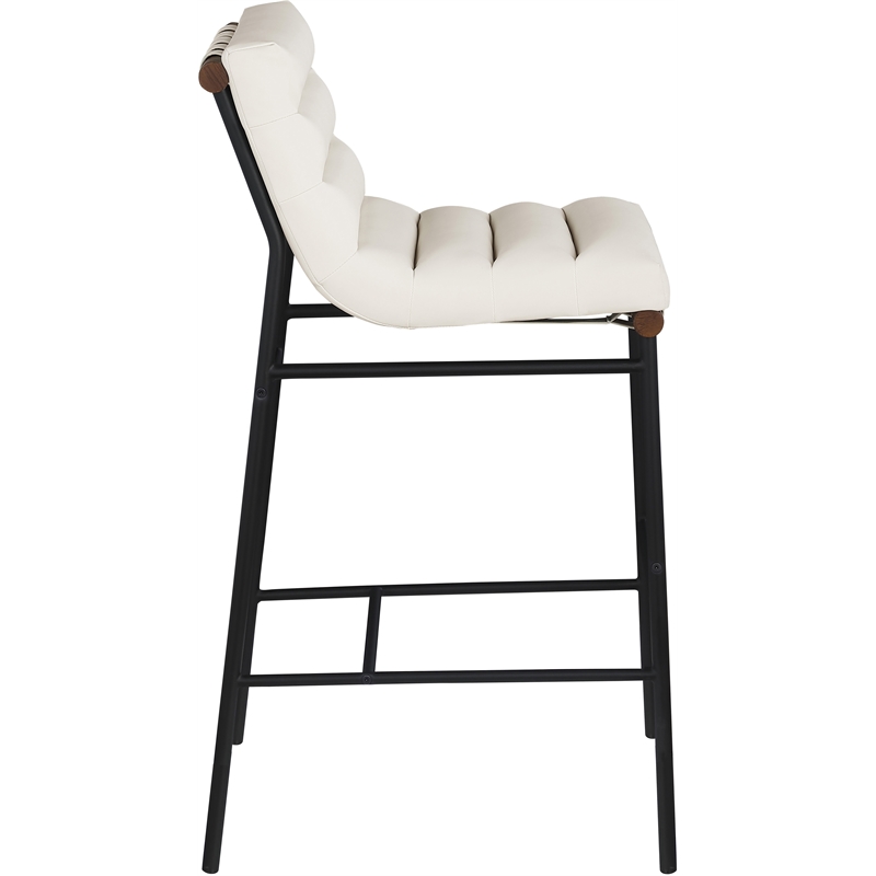 Maklaine Modern / Contemporary Cream Vegan Faux Leather Bar Stool
