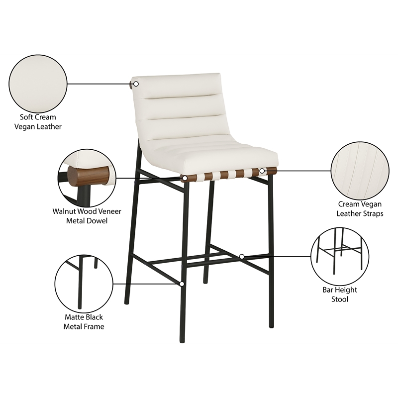 Maklaine Modern / Contemporary Cream Vegan Faux Leather Bar Stool