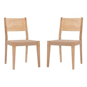 Maklaine 18&quot Dining Chairs with Woven Seats Set of 2 in Natural Brown Wood