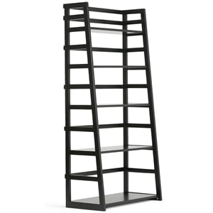 Maklaine Wood 63&quot x 30&quot Transitional Ladder Shelf Bookcase in Black