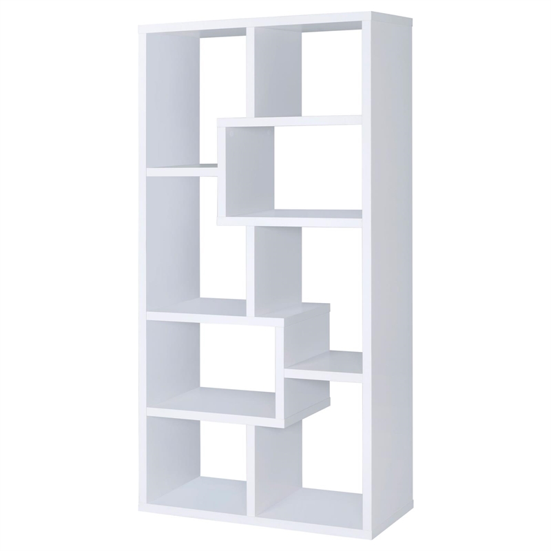 Maklaine 10-shelf Transitional Wood Bookcase in White Finish