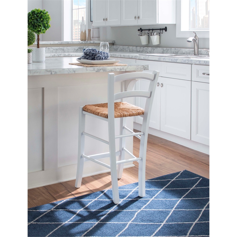 Maklaine Set of 2 Counter Stools Woven Rush Seats in White Beechwood
