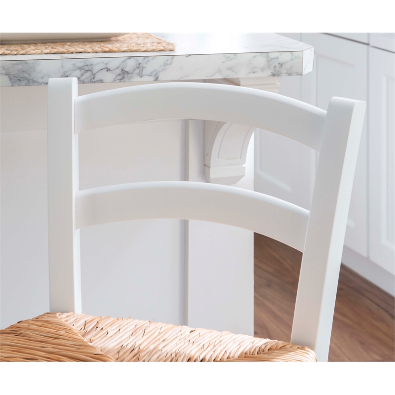 Maklaine Set of 2 Counter Stools Woven Rush Seats in White Beechwood