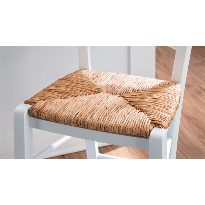Maklaine Set of 2 Counter Stools Woven Rush Seats in White Beechwood
