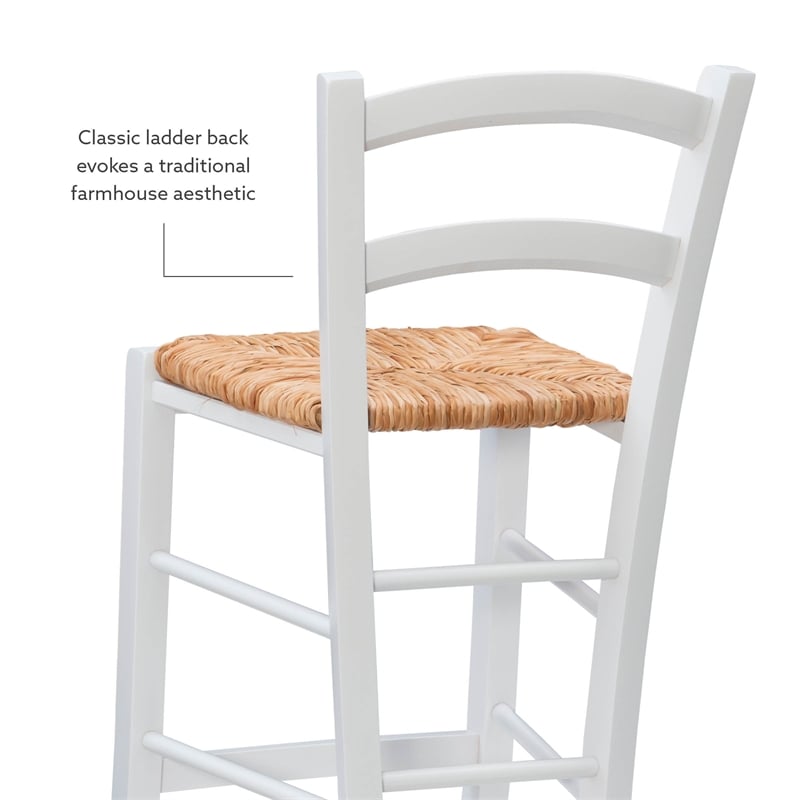 Maklaine Set of 2 Counter Stools Woven Rush Seats in White Beechwood