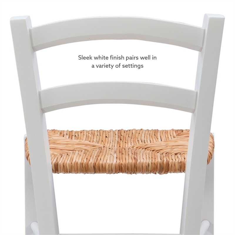 Maklaine Set of 2 Counter Stools Woven Rush Seats in White Beechwood