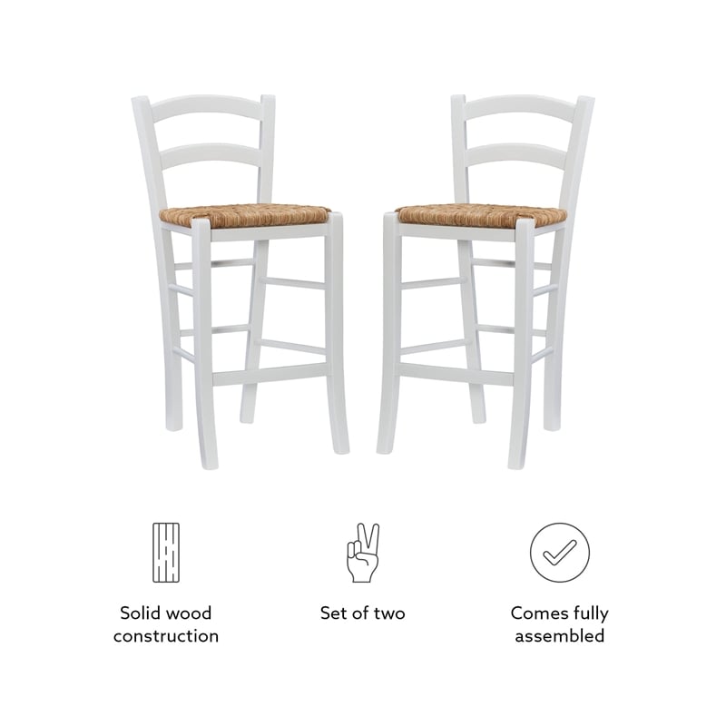Maklaine Set of 2 Counter Stools Woven Rush Seats in White Beechwood