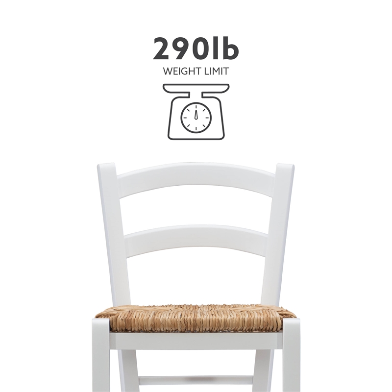 Maklaine Set of 2 Counter Stools Woven Rush Seats in White Beechwood