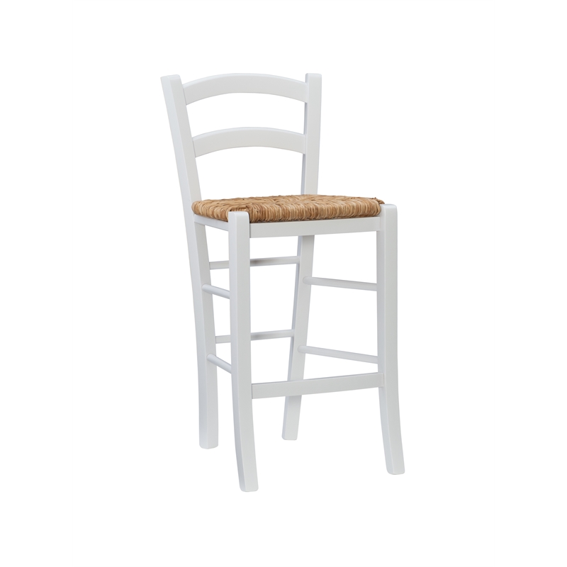Maklaine Set of 2 Counter Stools Woven Rush Seats in White Beechwood