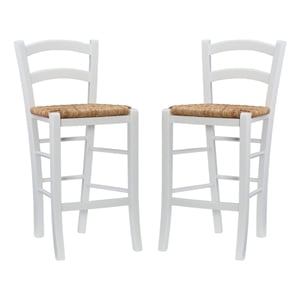Maklaine Set of 2 Counter Stools Woven Rush Seats in White Beechwood