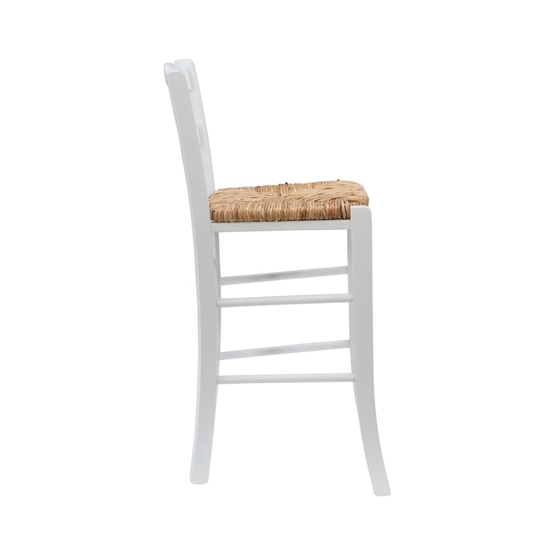 Maklaine Set of 2 Counter Stools Woven Rush Seats in White Beechwood