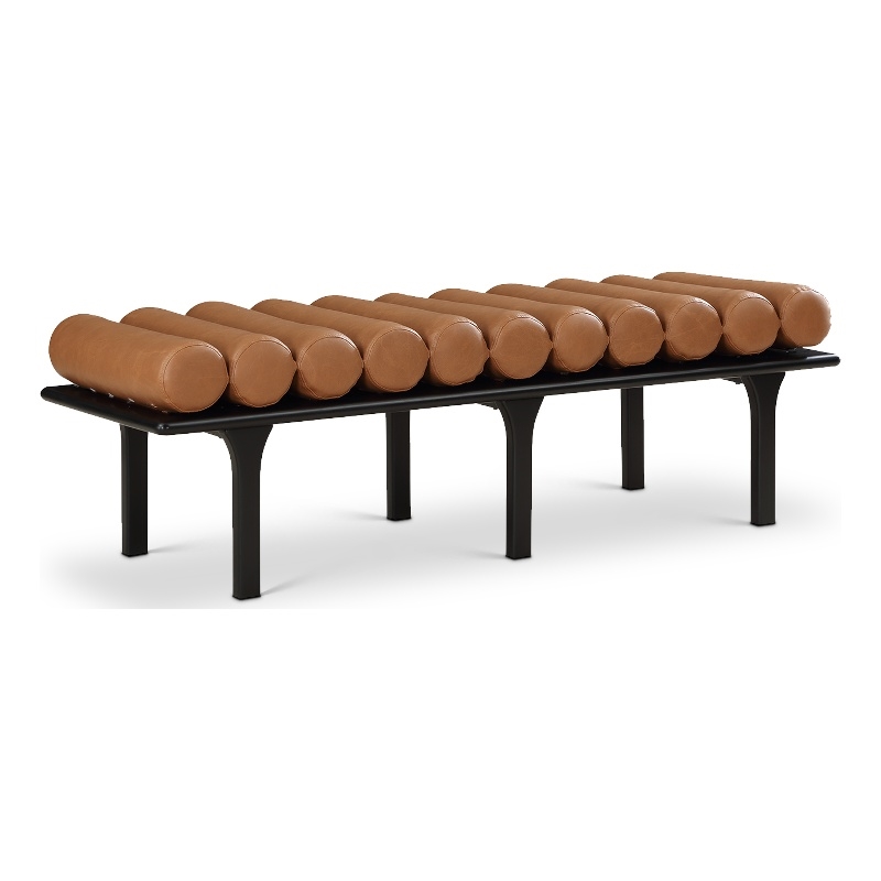Maklaine Modern / Contemporary Cognac Vegan Faux Leather Bench