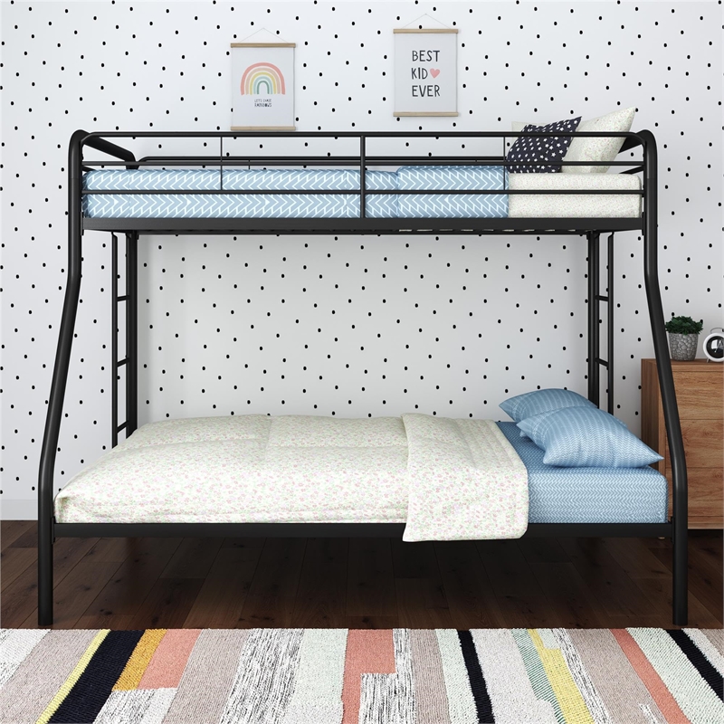 Maklaine Contemporary Metal Twin over Full Bunk Bed in Black