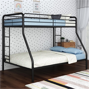 Maklaine Contemporary Metal Twin over Full Bunk Bed in Black